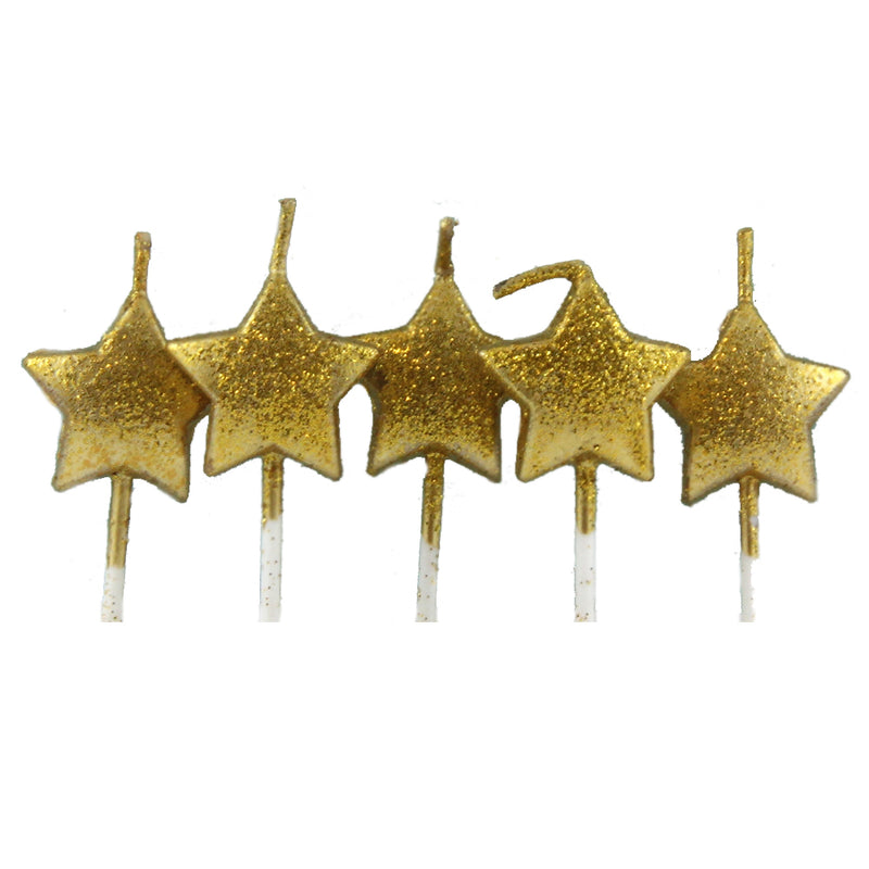 Gold Glitter Mini Star Candles - 5 Pkt