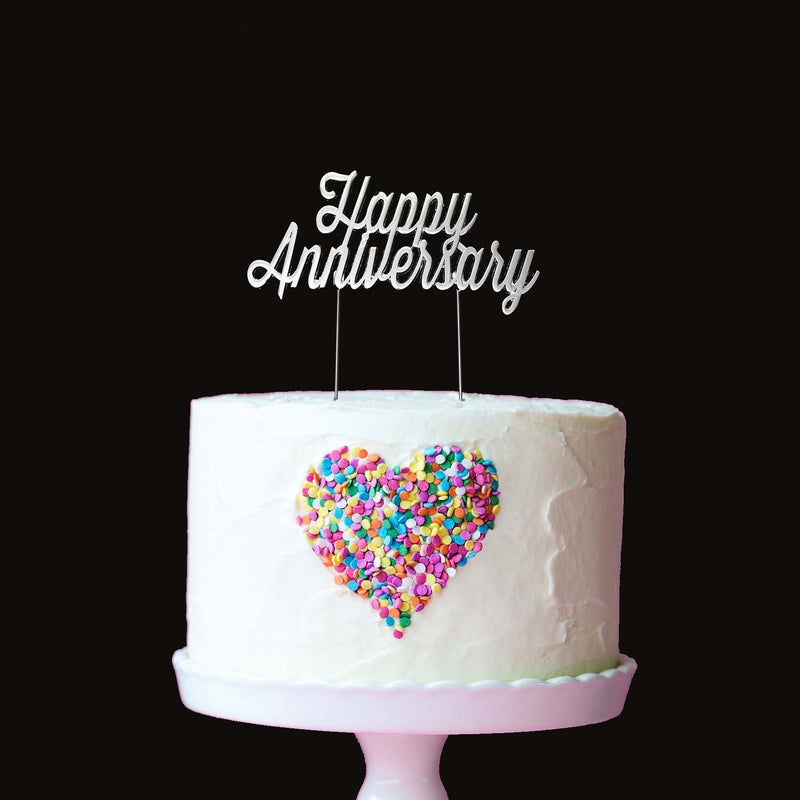 Silver Plated Happy Anniversary Cake Topper