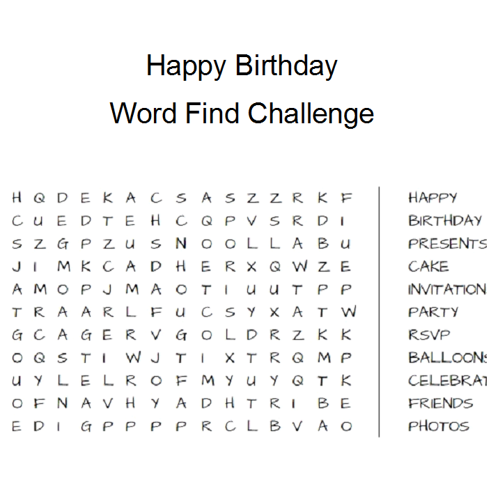 Happy Birthday Word Find Challenge Edible Cake Image