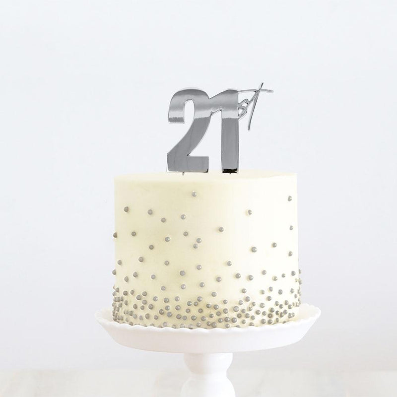 21st Silver Cake Topper | 21st Birthday Party Theme & Supplies |