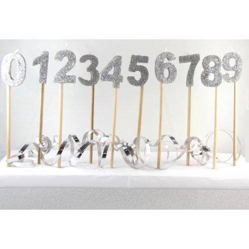 Silver Glitter Number Long Stick Candle