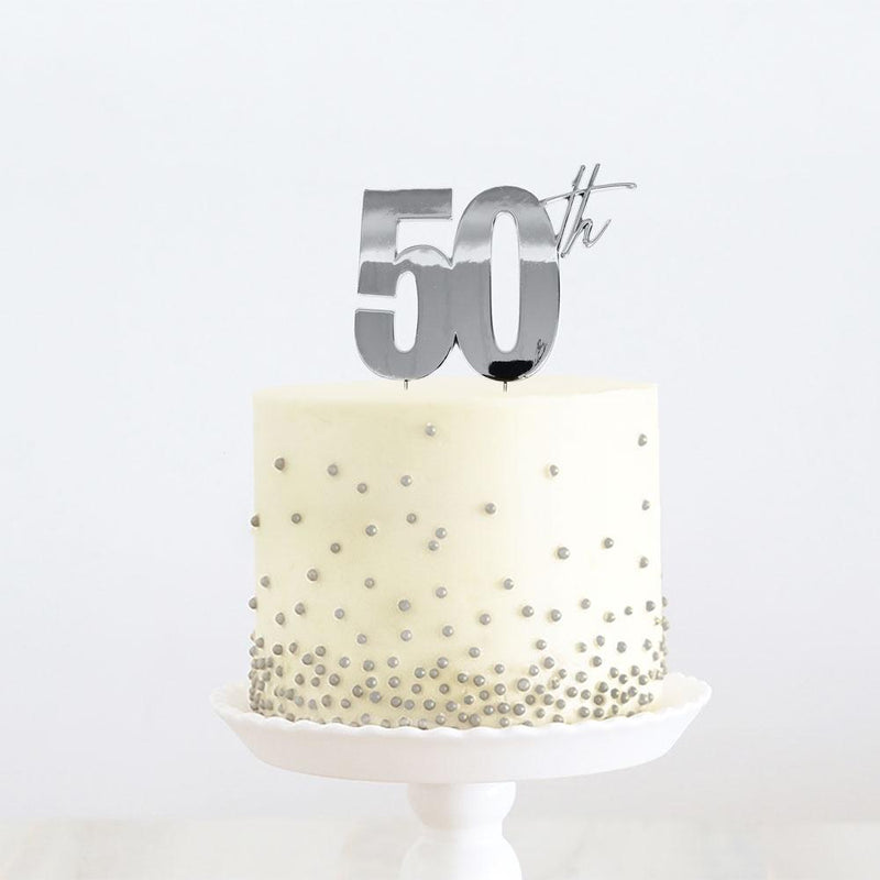 50th Silver Cake Topper | 50th Birthday Party Theme & Supplies |