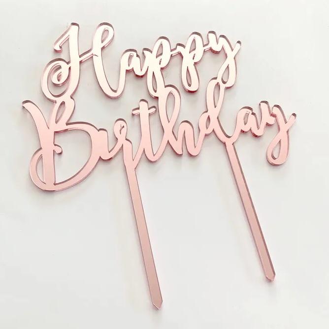 Rose Gold Mirror Cake Topper - Happy Birthday | Cake Craft