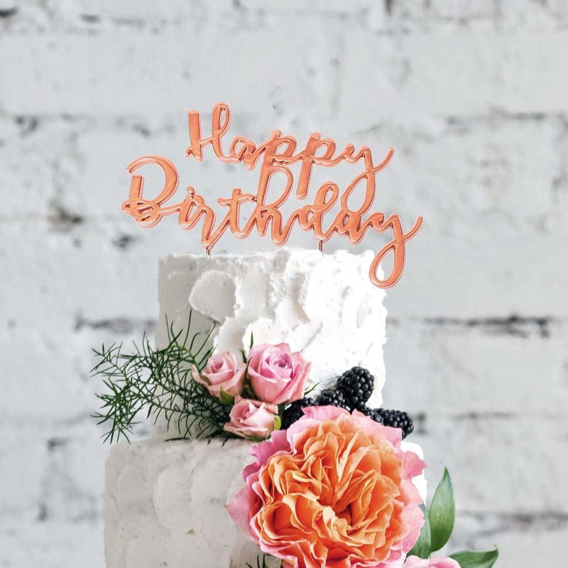 Rose Gold Plated Happy Birthday Cake Topper
