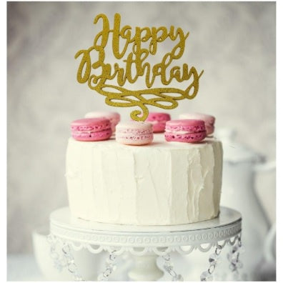 Gold Happy Birthday Script Cake Topper