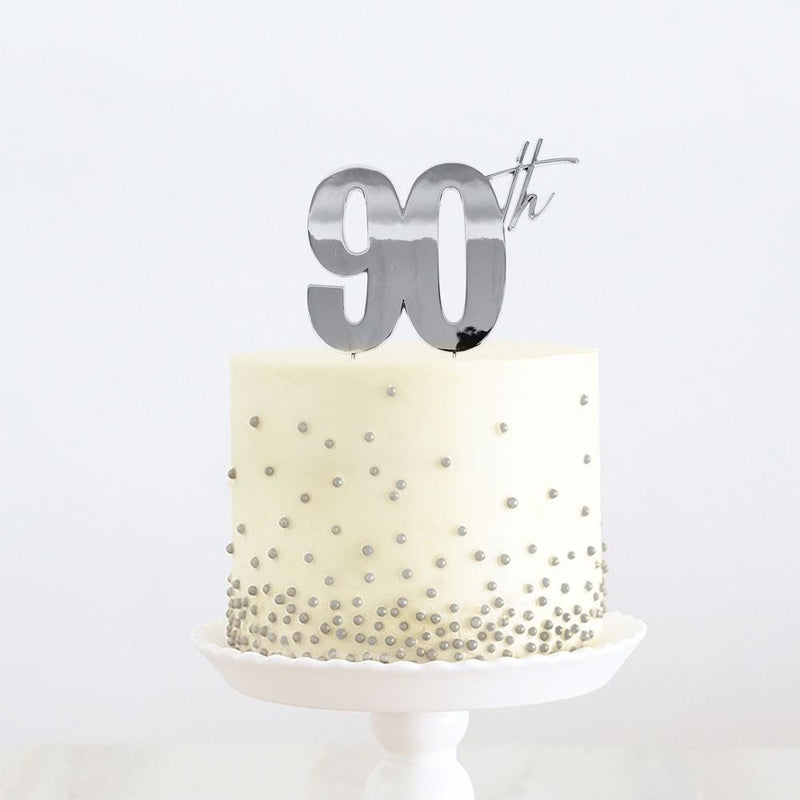 90th Silver Cake Topper | 90th Birthday Party Theme & Supplies |