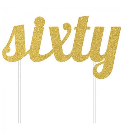 Gold Glitter Cake Topper - Sixty | 60th Party Theme & Supplies |