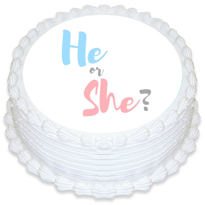 He Or She? Gender Reveal Edible Cake Image