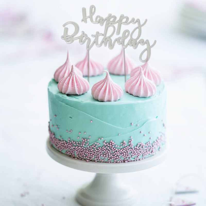 Silver Plated Cake Topper - Happy Birthday Script | Sugar Crafty