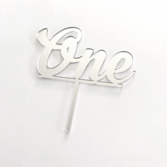 Silver Mirror Cake Topper - One | 1st Birthday Party Theme & Supplies
