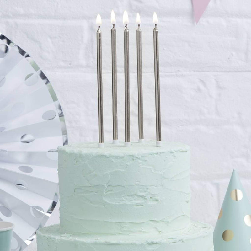 Silver Taper Candles - 10 Pkt