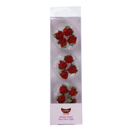 Edible Red Rose Dec Ons - 12 Pack