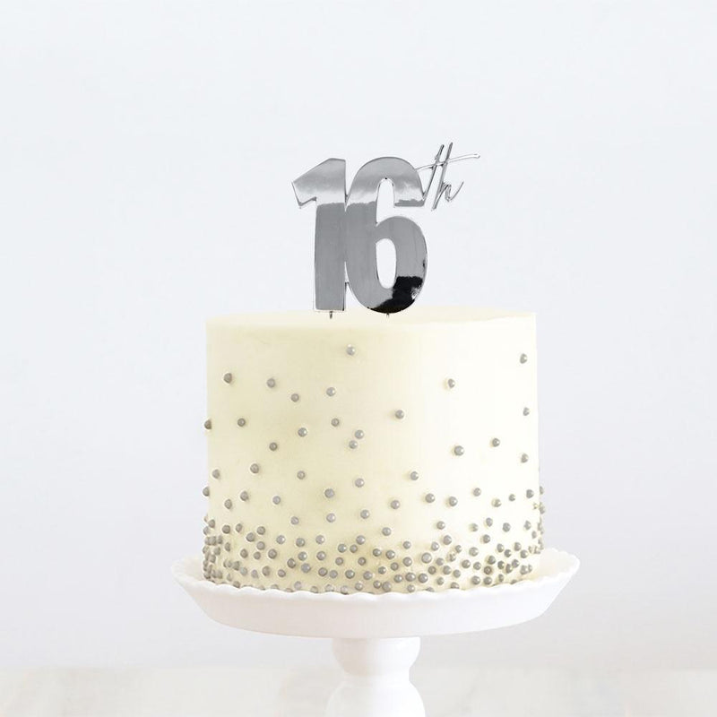 16th Silver Cake Topper | 16th Birthday Party Theme & Supplies |
