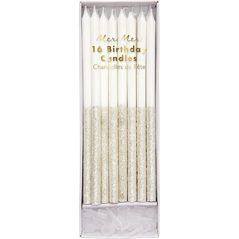 Meri Meri Glitter Dipped Tall Candles - Silver